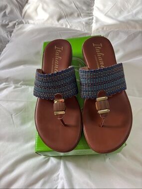 Italians Sandals with Blue Woven Strap